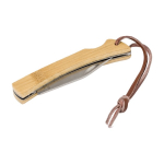 Navaja plegable de acero con mango de bambú con cordón color madera segunda vista