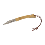Navaja plegable de acero con mango de bambú con cordón color madera tercera vista