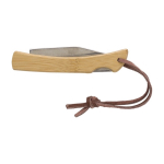 Navaja plegable de acero con mango de bambú con cordón color madera quinta vista