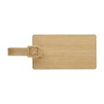 Identificador de maletas en bambú con correa de plástico color marrón primera vista