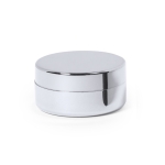 Bálsamo labial en tarrito con tapa y aroma a vainilla con SPF15 color plateado primera vista