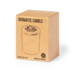 Vela aromática navideña con detalle de copo de nieve en la tapa vista con caja