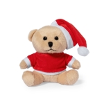 Oso de peluche con gorro de papá Noel y camisa personalizable color marrón primera vista