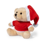 Oso de peluche con gorro de papá Noel y camisa personalizable color marrón