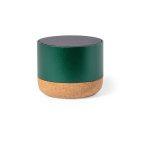 Altavoz de aluminio reciclado con base de corcho y potencia 3W color verde primera vista
