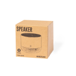 Altavoz de aluminio reciclado con base de corcho y potencia 3W vista con caja