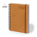 Agenda con logotipo de cuero reciclado con vista diaria y cierre A5 color caqui primera vista
