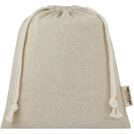 Bolsa mediana de algodón reciclado GRS con cierre de cordón 150 g/m2 color beige segunda vista frontal