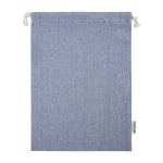Bolsa grande de algodón reciclado GRS con cierre de cordón 150 g/m2 color azul segunda vista trasera
