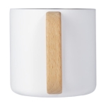 Taza de acero reciclado con aislamiento y mango de madera 360ml color blanco segunda vista trasera