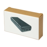 Batería externa de plástico reciclado de larga duración 20.000 mAh color negro segunda vista con caja