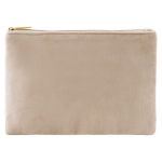 Neceser de terciopelo con detalles dorados en la cremallera y tirador color natural primera vista