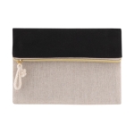 Neceser de doble cara de algodón y yute con cremallera dorada color natural vista detalle