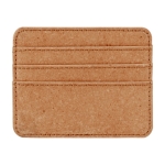 Tarjetero de cuero reciclado con tres compartimientos para tarjetas color marrón claro segunda vista