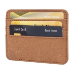 Tarjetero de cuero reciclado con tres compartimientos para tarjetas color marrón claro tercera vista