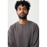 Sudadera oversize de algodón eco 340 g/m2 Iqoniq color plateado mate quinta vista con modelo