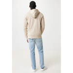 Sudadera con cremallera de algodón eco slim fit 340 g/m2 Iqoniq color marrón claro cuarta vista con modelo