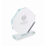 Trofeo de cristal en forma de octágono con base rectangular a juego color transparente vista principal