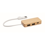 Hub USB de bambú con 3 puertos y cable con longitud de 20cm color madera