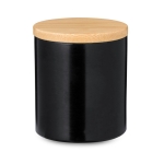 Vela con aroma a vanilla en tarro de metal con tapadera de bambú color negro primera vista