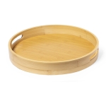 Bandeja circular para bebidas de bambú natural con doble agarre color madera segunda vista