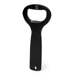 Abridor de aluminio reciclado con mango troquelado para colgar color negro primera vista