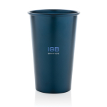 Vaso de aluminio reciclado con pared simple para bebidas 450ml color azul marino vista con logo