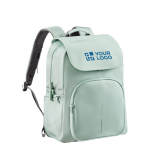 Mochila RPET para PC con solapa antirrobo y cremalleras seguras 16” color verde vista de impresión