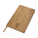 Libreta con tapa dura en estampado de madera A5 hojas a rayas color marrón vista con logo