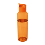 Botella transparente de plástico reciclado con asa en la tapa 650ml color naranja