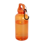 Botella transparente de plástico reciclado con mosquetón 400ml color naranja