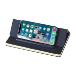 Libreta con logo ecológica con bolígrafo incorporado hojas a rayas color azul marino tercera vista