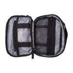 Bolsa de poliéster pequeña con bolsillo delantero y asa de mano color gris topo cuarta vista