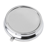 Pastillero redondo metálico con tres secciones y espejo Mirror color plateado primera vista