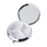 Pastillero redondo metálico con tres secciones y espejo Mirror color plateado tercera vista