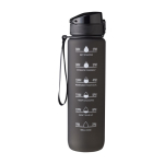 Botella de RPET con la capacidad y las horas para beber impresos 1L color negro primera vista