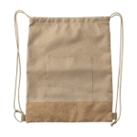 Bolsa de cuerdas de RPET y corcho con bolsillo delantero color caqui primera vista