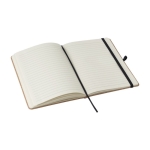 Libreta de piel reciclada con portabolígrafos A5 hojas a rayas color negro cuarta vista