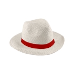 Clásico sombrero de papel de ala ancha con cinta personalizable color rojo primera vista