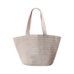 Bolsa tipo capazo de papel de paja con asas y bolsillo externo color natural tercera vista