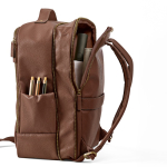 Mochila de piel reciclada elegante con bolsillo ampliable PC 17'' color marrón oscuro segunda vista de detalle