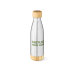 Botella de acero reciclado con doble pared y tapa de bambú 500ml color plateado