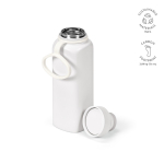 Botella de acero inoxidable reciclado con tapa 360 de pulsador 750ml color blanco