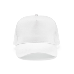 Gorra de algodón reciclado de 5 paneles con malla trasera 220 g/m2 color blanco vista frontal