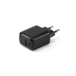 Cargador de pared de plástico reciclado con entradas USB-A y USB-C 20W color negro