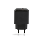 Cargador de pared de plástico reciclado con entradas USB-A y USB-C 20W color negro vista trasera