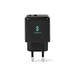 Cargador de pared de plástico reciclado con entradas USB-A y USB-C 20W color negro