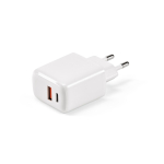 Cargador de pared de plástico reciclado con entradas USB-A y USB-C 20W color blanco