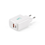 Cargador de pared de plástico reciclado con entradas USB-A y USB-C 20W color blanco