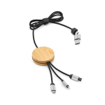 Cable de carga 5 en 1 de bambú y plástico eco con carga inalámbrica 1m color negro
